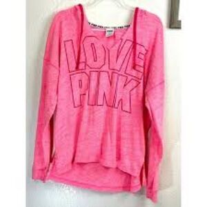 PINK Victoria's Secret Neon Pink Long Sleeve 'Love PINK' Hooded Tee